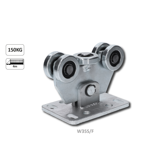 Vozík pro profil 60x60x4 mm samonosného systému posuvné brány, pozinkovaný, ocelová kolečka